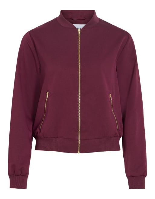 Vila cazadora bomber acanalada con cuello de pico y cremallera en morado, 6 de 7