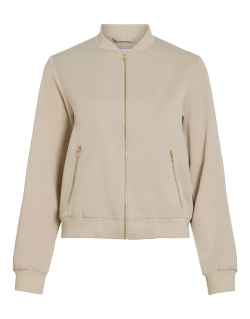 Vila cazadora bomber con cremallera, cuello de pico y canalé, color plateado, 5 de 6
