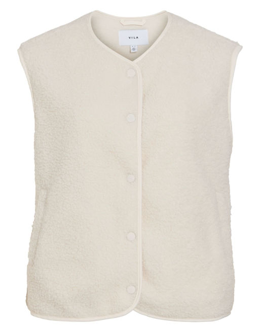Vila chaleco sin mangas teddy con cuello redondo en blanco, 5 de 6