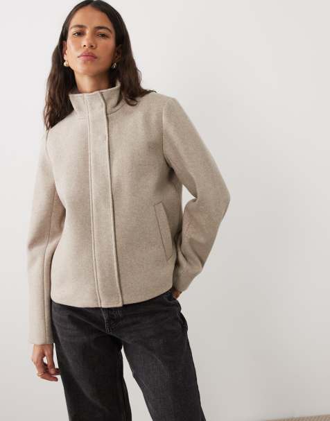 Vila - Chaqueta corta con cuello alzado efecto lana en mezcla jaspeada clara - view 1