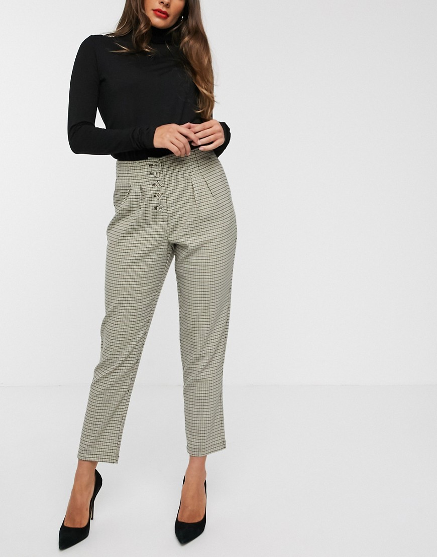 Vila check trousers with button detail-Multi