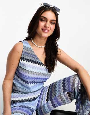 Vila chevron one shoulder top in blue - part of a set