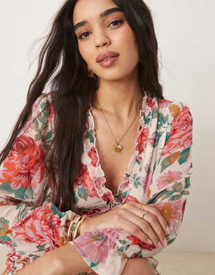 Vila Chiffon Frill Detail Mini Dress In Multi