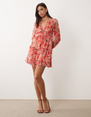 Vila Chiffon Frill Detail Mini Dress In Red