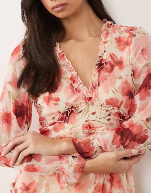 VILA – Chiffon-Minikleid mit Rüschendetail und leuchtendem Blumenmuster, 3 von 4