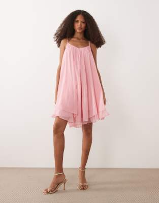 Vila Chiffon Trapeze Mini Dress In Pink