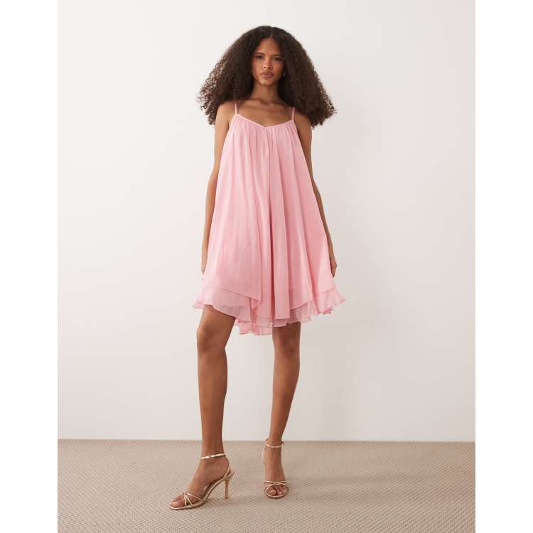white christmas dresses Layered Chiffon Mini Dress with Rose Applique Pink – Branna Couture