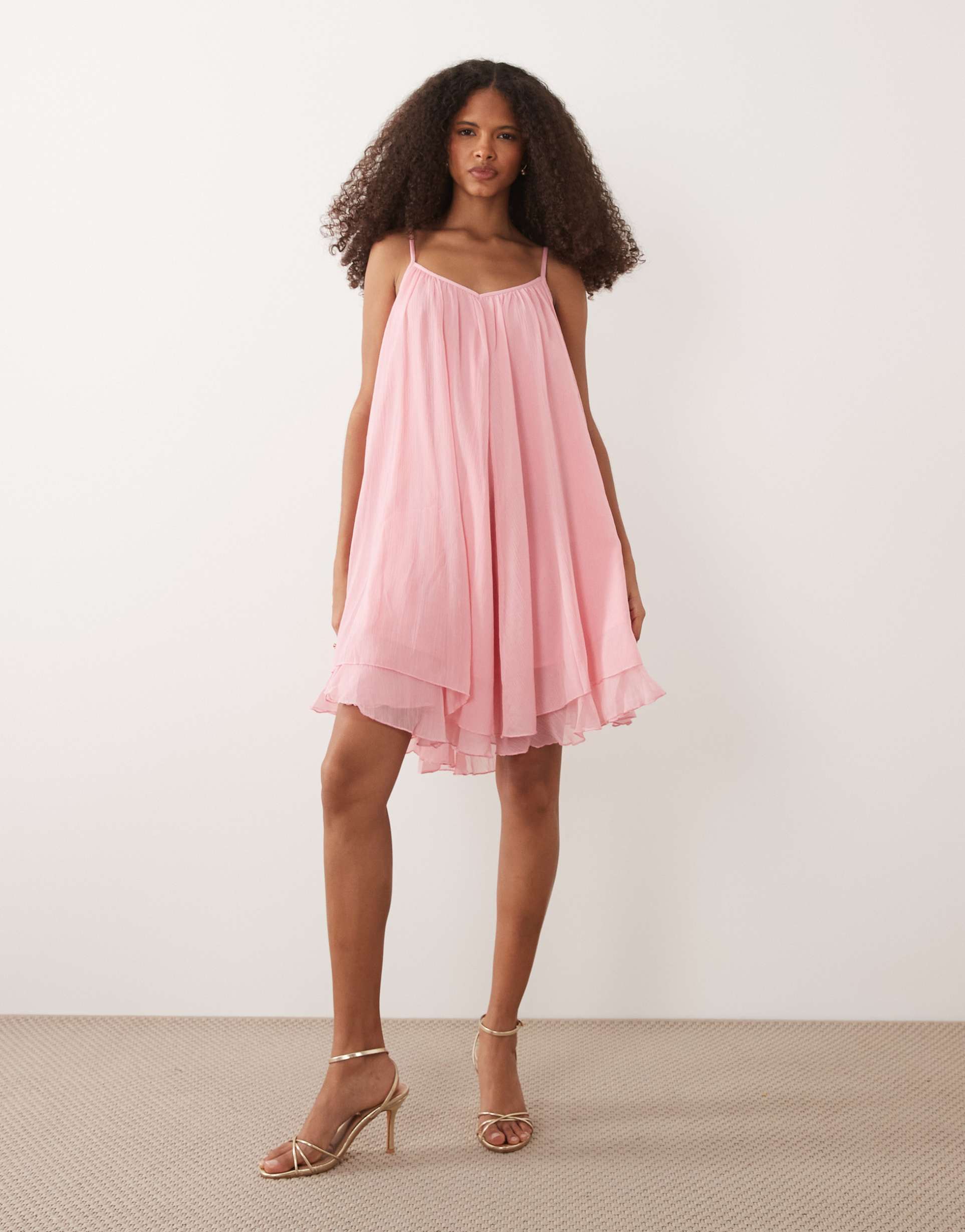 vila chiffon trapeze mini dress in light pink