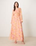 [Vila] VILA chiffon wrap maxi dress in orange floral print-Multi 44 PINK YARROW AOP