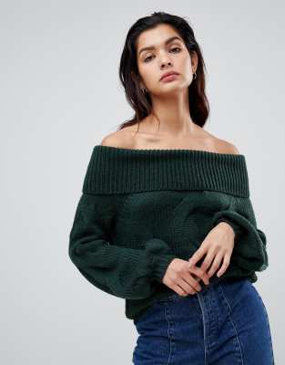 cable knit off shoulder sweater