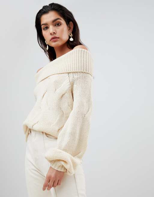 Vila Chunky Cable Knit Off Shoulder Jumper