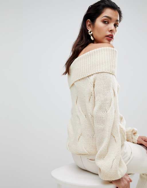 Vila Chunky Cable Knit Off Shoulder Jumper ASOS