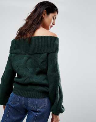 chunky cable knit off the shoulder sweater