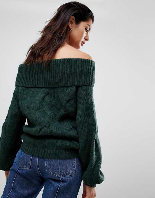 Chunky cable knit 2025 off the shoulder sweater