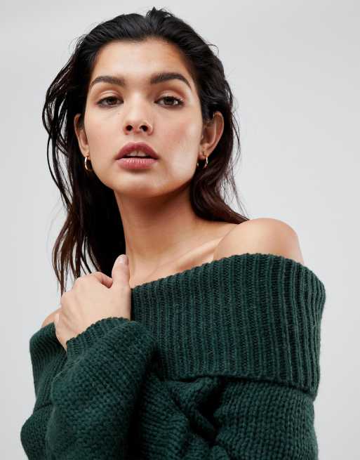 Chunky cable knit off the shoulder sweater sale