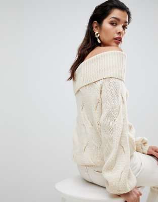 cable knit off shoulder sweater