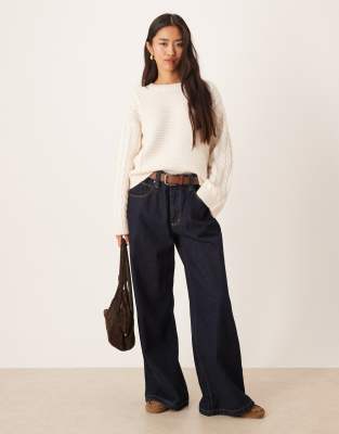 Vila Chunky Cable Knit Sweater In Neutral