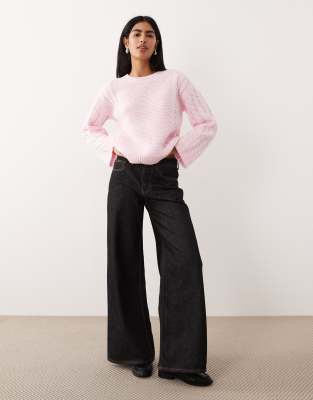 Vila Chunky Cable Knit Sweater In Red