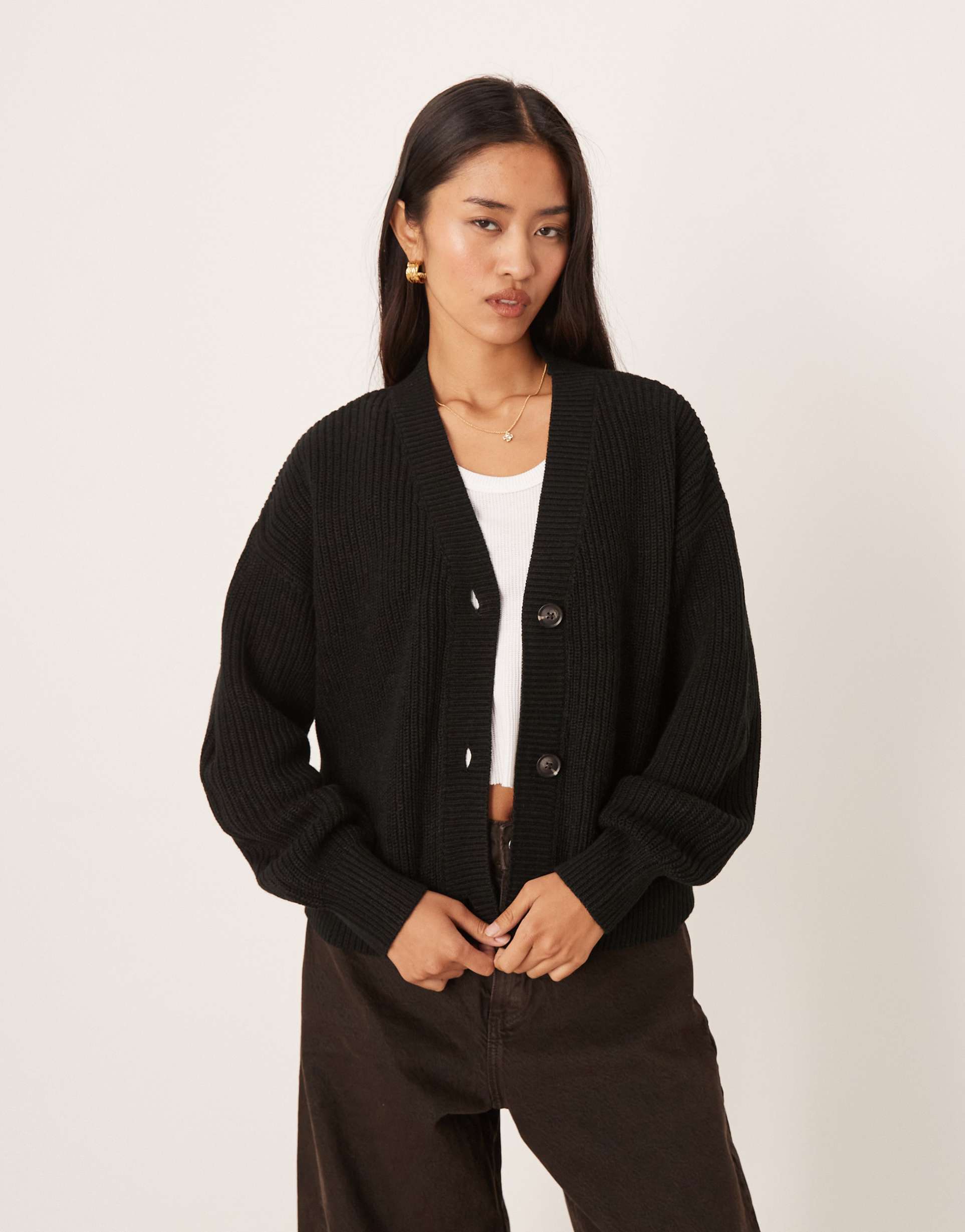 vila chunky knit cardigan in black