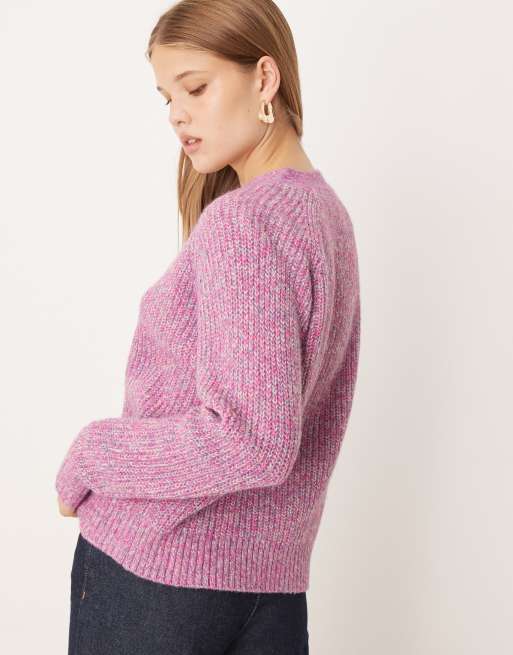 VILA chunky rib knitted cardigan in pink melange, 3 of 4