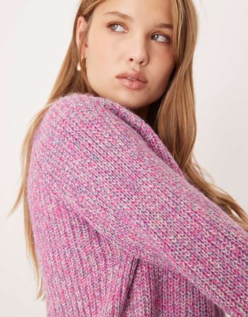 VILA chunky ribbed knit cardigan in pink melange, 2 of 4