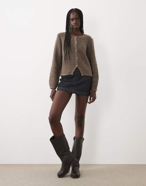 Vila chunky strikket cardigan med knapdetalje i lysebrun boucle - view 1