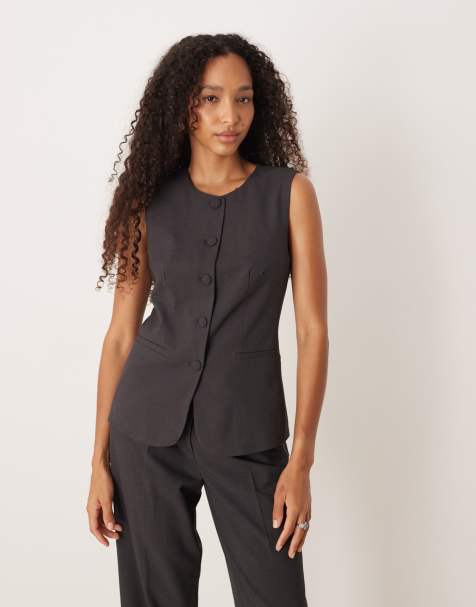 VILA – Ciemnoszara melanżowa elegancka kamizelka, część zestawu - view 1