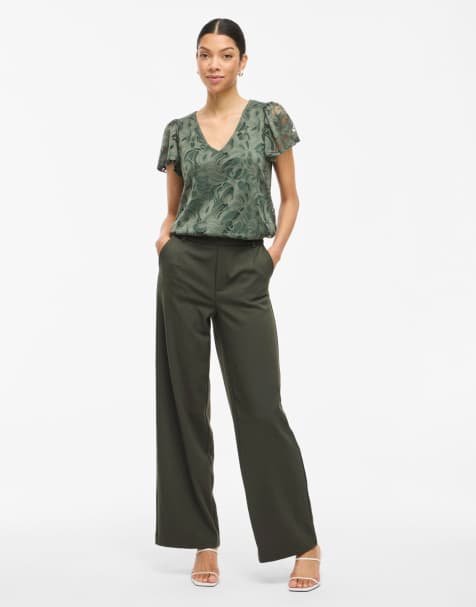 Vila Wide-leg trousers in silt green