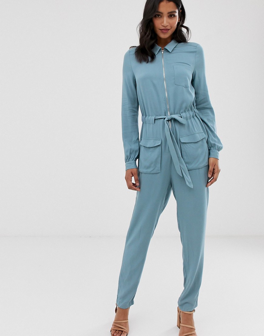 Vila cinched waist utility boiler suit-Blue