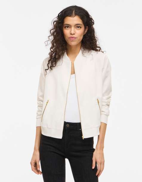 Vila Classic Zipper Bomber Jacket in White - view 1