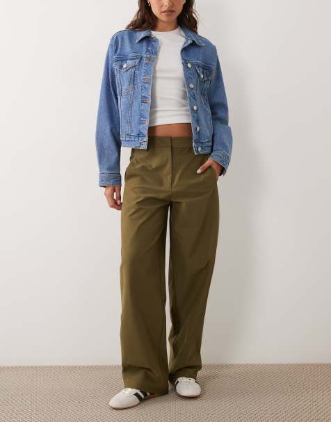 Vila clean barrel leg tailored trousers in olive green - view 1