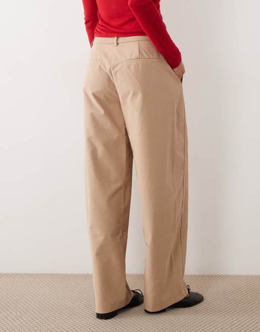 Vila clean barrel leg tailored trousers in tan, 2 of 5