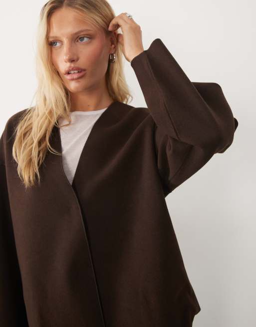 Vila clean cropped lightweight jacket in chocolate brown, 2 of 4