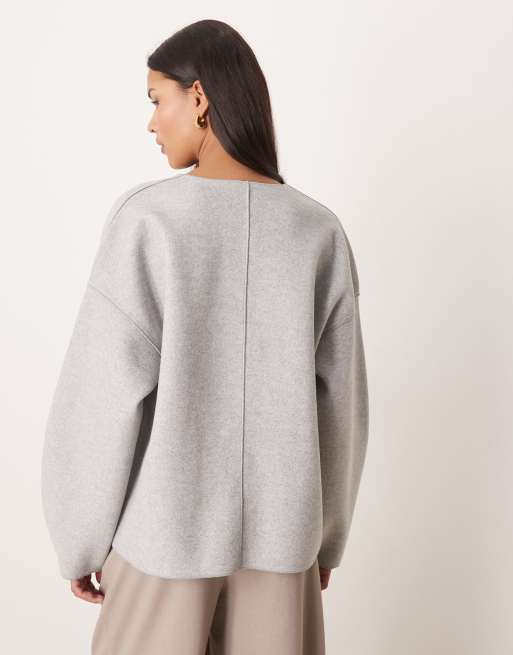 Vila clean cropped lightweight jacket in light grey melange, 2 of 4