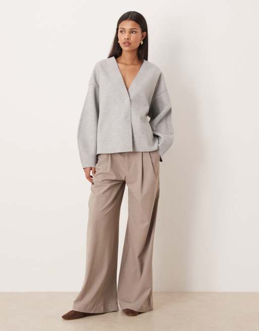 Vila clean cropped lightweight jacket in light grey melange, 3 of 4