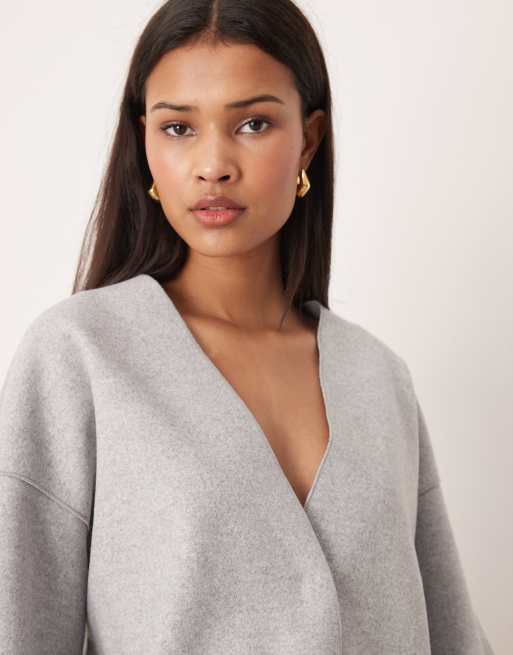 Vila clean cropped lightweight jacket in light grey melange, 4 of 4
