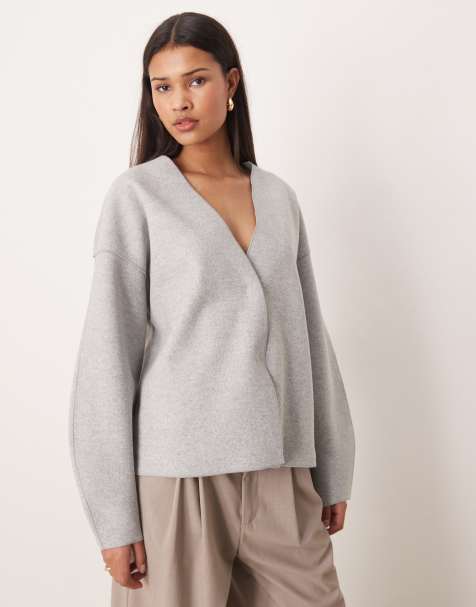 Vila clean cropped lightweight jacket in light grey melange