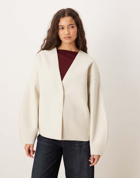 Vila clean cropped lightweight jacket in super light natural melange - view 1