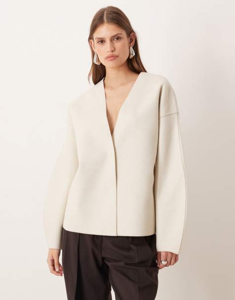 Vila clean cropped lightweight jacket in super light natural melange