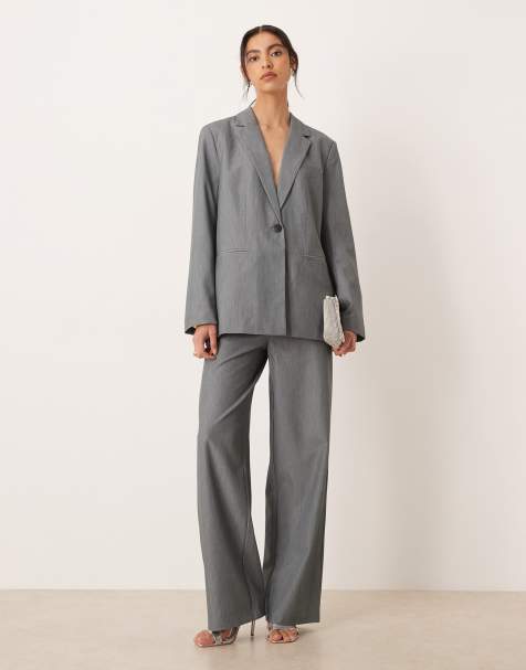 VILA - Co-ord set van getailleerde blazer met gestrikte taille en broek met wijde pijpen in medium gemêleerd grijs - view 1