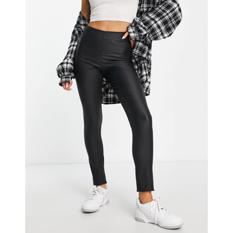 Vila coated leggings with zip back in black | ASOS