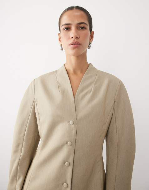 Vila cocoon sleeve waist detail blazer in natural melange - view 1
