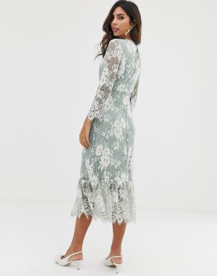 vila contrast lace midi dress