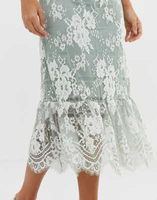 vila contrast lace midi dress