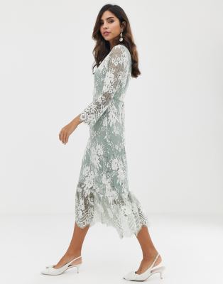 vila contrast lace midi dress