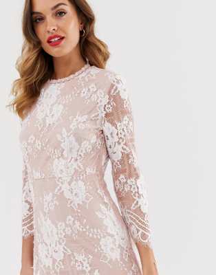 vila contrast lace midi dress