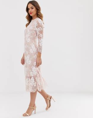 vila contrast lace midi dress