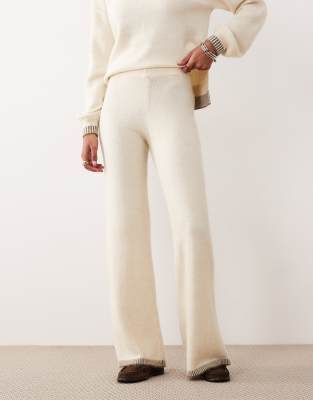 Vila Contrast Trim Knit Wide Leg Pants In White