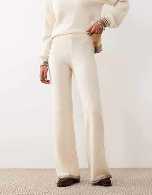 Vila contrast trim knit wide leg pants in cream - part of a set, 2 of 5