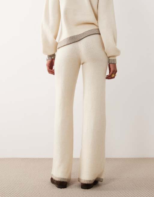 Vila contrast trim knit wide leg pants in cream - part of a set, 4 of 5